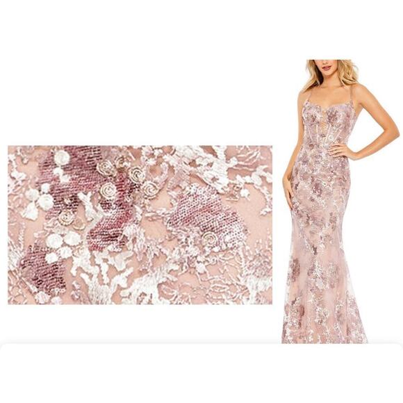 Mac Duggal Sequin Floral Corset Bodice Mesh Trumpet Gown Dress Size 10 NWT - Picture 3 of 12